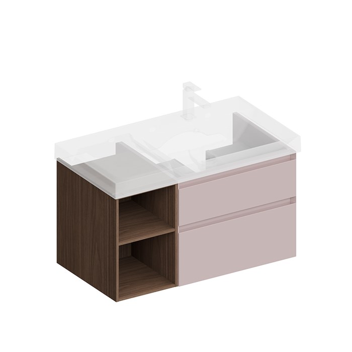 CUB.90.2Rh/MAL.N Тумба CUBO правая подвесная с ящиками 90, мальва матовая- структ.орех - фото 83297