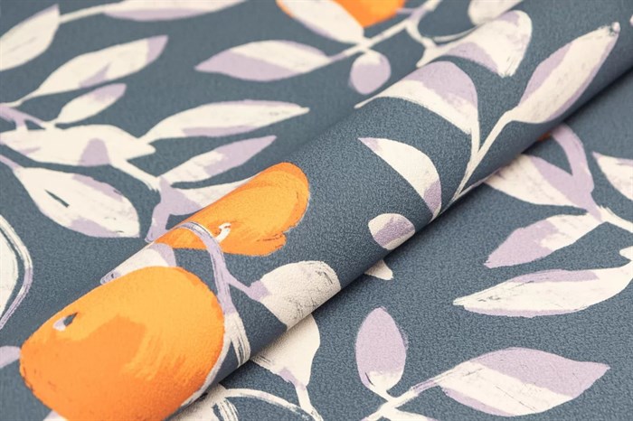 KM8503 Обои виниловые Шафран мотив,синий,  апельсины 1,06х10 (1, Т B) прямая стыковка - фото 89788